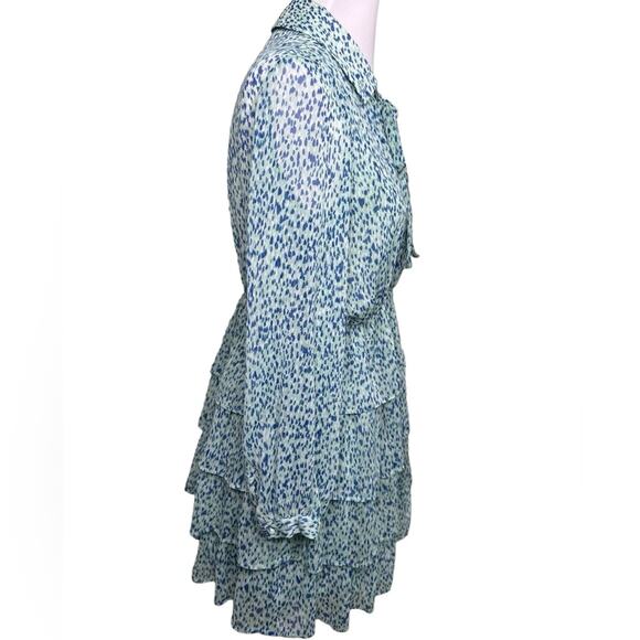 Zara Light Green Ruffled Flounces Pile Collar Floral Mini Dress Size XS - Picture 9 of 14